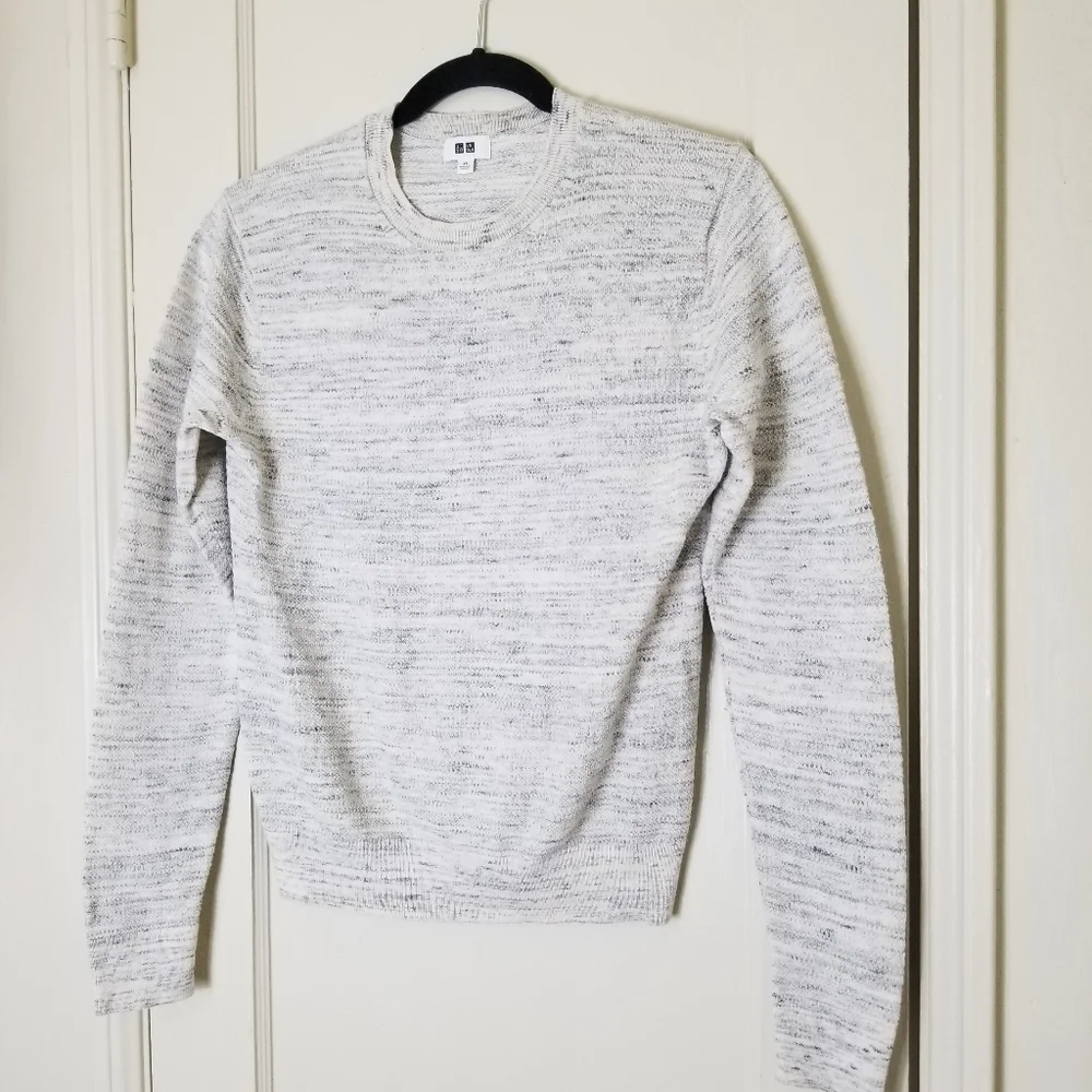 UNIQLO cotton nylon wool heathered gray white long sleeve sweater - Picture 2 of 7